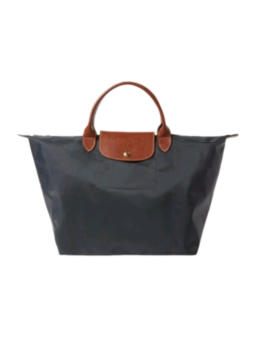 LONGCHAMP Women's Gray Pliage Medium Leather Trim Double Top Handle Satchel Bag